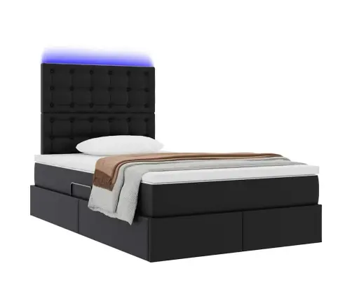 Gulta Ar Uzglabāšanas Vietu Un Led Melna 120 X 190 Cm Vidaxl