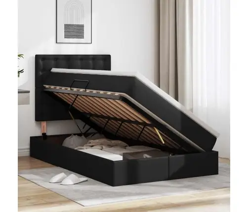 Gulta Ar Uzglabāšanas Vietu Un Led Melna 120 X 190 Cm Vidaxl