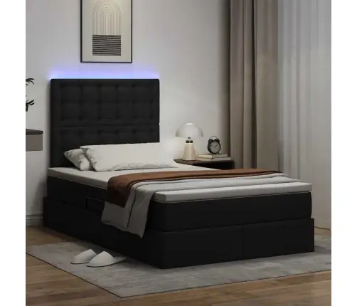 Gulta Ar Uzglabāšanas Vietu Un Led Melna 120 X 190 Cm Vidaxl