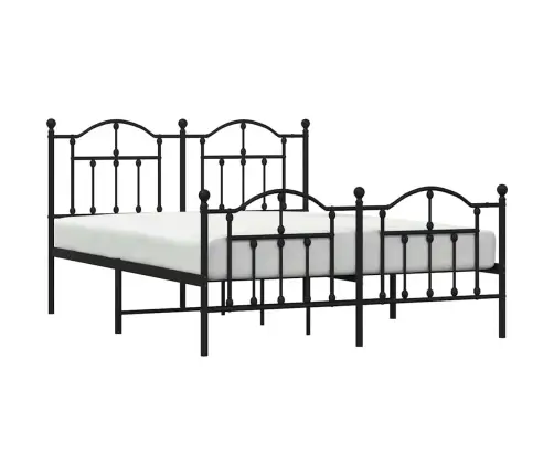 Gultas Rāmis Ar Galvgali Un Kājgali, Melns Metāls, 140X190 Cm Vidaxl