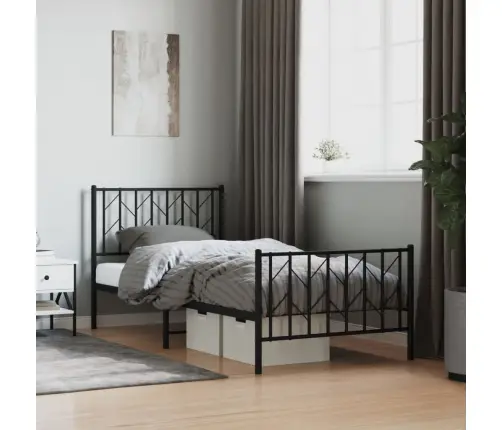 Gultas Rāmis Ar Galvgali Un Kājgali, Melns Metāls, 90X200 Cm Vidaxl