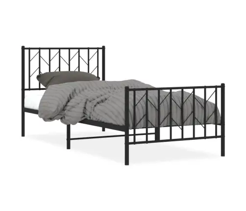 Gultas Rāmis Ar Galvgali Un Kājgali, Melns Metāls, 90X200 Cm Vidaxl