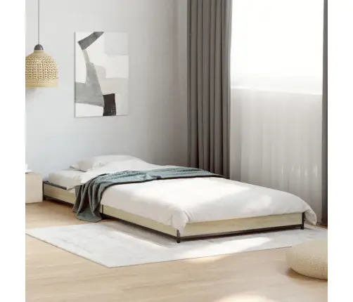 Gultas Rāmis, Ozola Krāsā, 75X190 Cm, Inženierijas Koks, Metāls Vidaxl