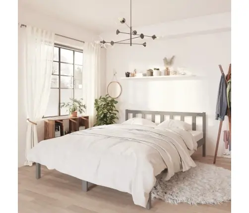 Gultas Rāmis, Pelēks, Priedes Masīvkoks, 150X200 Cm, Divvietīgs Vidaxl