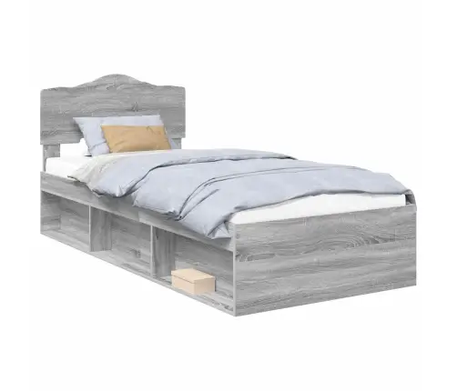 Gultas Rāmis Pelēks Sonoma 100 X 200 Cm Ciets Priedes Koks Vidaxl