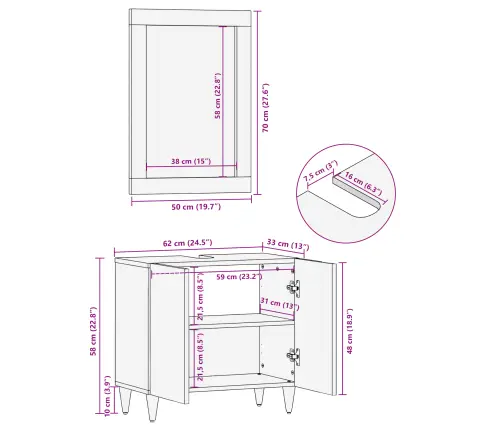 2 Daļu Vannas Istabas Mēbeļu Komplekts No Cieta Mango Koka Vidaxl