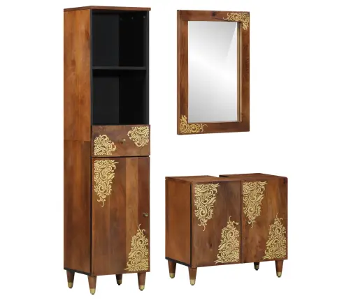 3 Gabalu Vannas Istabas Mēbeļu Komplekts Cieta Raupja Koka Mango Vidaxl