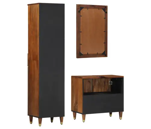 3 Gabalu Vannas Istabas Mēbeļu Komplekts Cieta Raupja Koka Mango Vidaxl