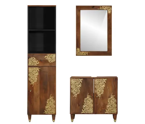 3 Gabalu Vannas Istabas Mēbeļu Komplekts Cieta Raupja Koka Mango Vidaxl