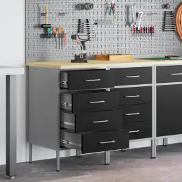 Darbo Spinta Su Stalčių 2 Pcs Juoda Ir Pilka 100 X 55 X 85 Cm