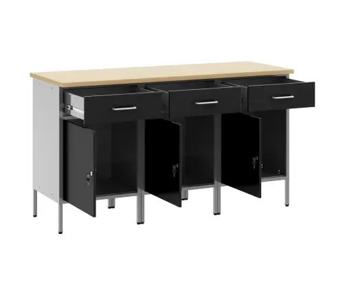 Darba Skapis Ar Slēdzeni 3 Pcs Melns Un Pelēks 150 X 55 X 85 Cm Vidaxl