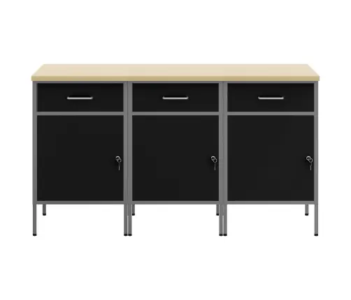 Darba Skapis Ar Slēdzeni 3 Pcs Melns Un Pelēks 150 X 55 X 85 Cm Vidaxl