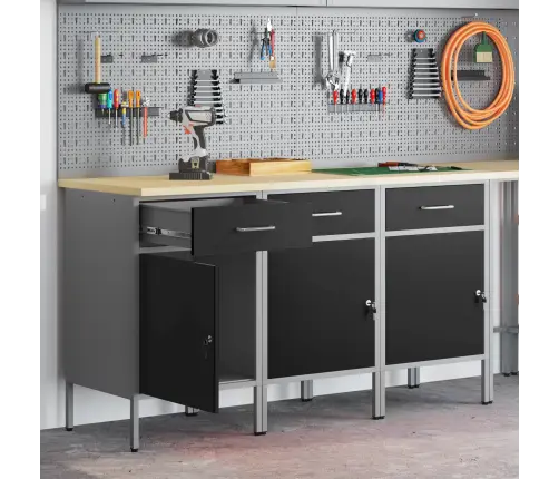 Darba Skapis Ar Slēdzeni 3 Pcs Melns Un Pelēks 150 X 55 X 85 Cm Vidaxl