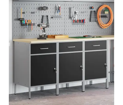 Darba Skapis Ar Slēdzeni 3 Pcs Melns Un Pelēks 150 X 55 X 85 Cm Vidaxl