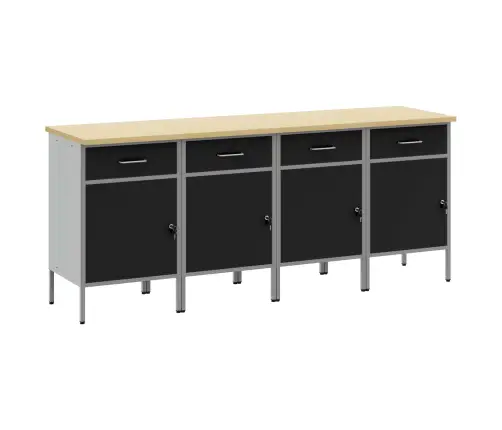 Darba Skapis Ar Slēdzeni 4 Pcs Melns Un Pelēks 200 X 55 X 85 Cm Vidaxl