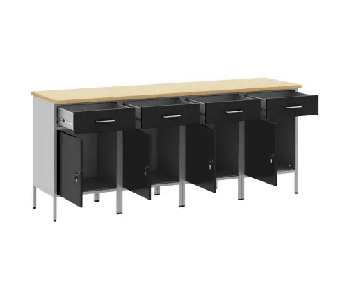 Darba Skapis Ar Slēdzeni 4 Pcs Melns Un Pelēks 200 X 55 X 85 Cm Vidaxl