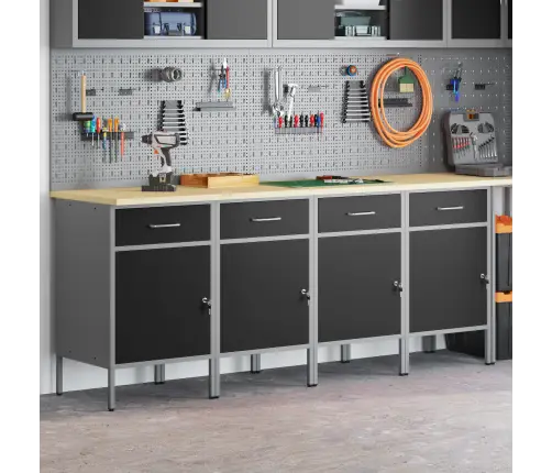 Darba Skapis Ar Slēdzeni 4 Pcs Melns Un Pelēks 200 X 55 X 85 Cm Vidaxl