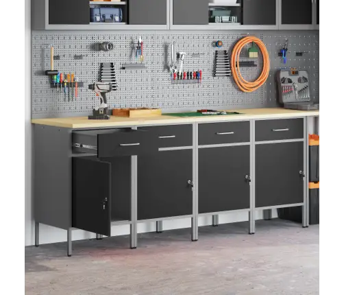 Darba Skapis Ar Slēdzeni 4 Pcs Melns Un Pelēks 200 X 55 X 85 Cm Vidaxl