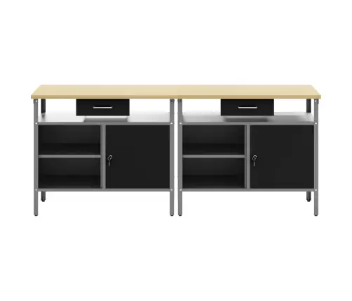 Darbagalda Komplekts Ar Atvilktni 2 Pcs Melna 200 X 55 X 85 Cm Vidaxl