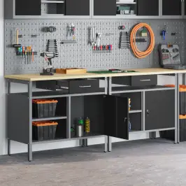 Darbagalda Komplekts 2 Pcs Melns Un Pelēks 200 X 55 X 85 Cm Vidaxl