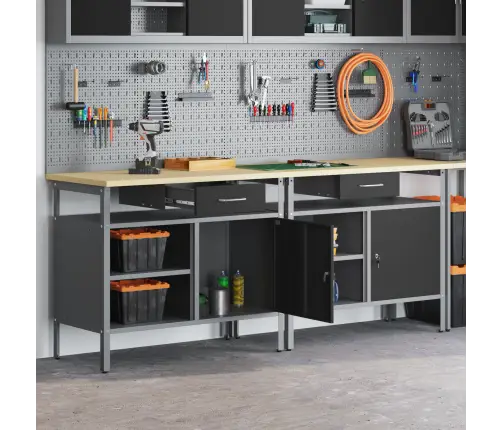 Darbagalda Komplekts Ar Atvilktni 2 Pcs Melna 200 X 55 X 85 Cm Vidaxl