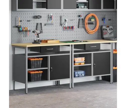 Darbagalda Komplekts Ar Atvilktni 2 Pcs Melna 200 X 55 X 85 Cm Vidaxl