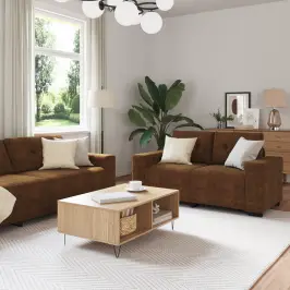 Dīvāns 3 Pcs Brūna Lina Maisījuma Audums Vidaxl Dīvāns 3 Pcs Brūna Lina Maisījuma Audums Vidaxl