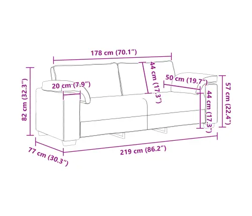 Dīvānu Komplekts 3 Pcs Pelēka 219 X 77 X 82 Cm Audums Vidaxl