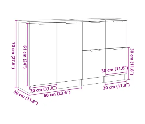 Sideboards 3 Gabali Melna Ozola Inženierijas Koks Vidaxl