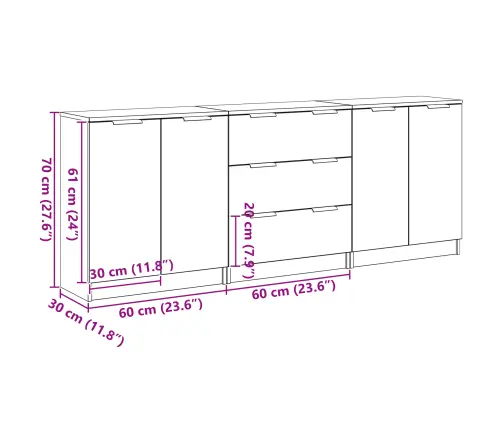 3 Daļu Sānu Skapīši Melnā Ozola Inženierijas Kokā Vidaxl
