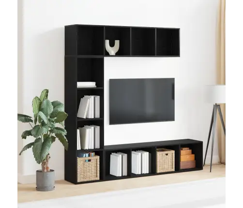 Grāmatu Plaukti 3 Gabali Melna Ozola 36X30X143 Cm Inženierijas Koks Vidaxl