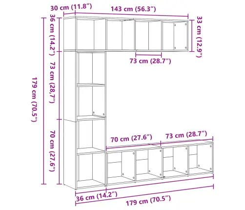 Grāmatu Plaukti 3 Gabali Melna Ozola 36X30X143 Cm Inženierijas Koks Vidaxl