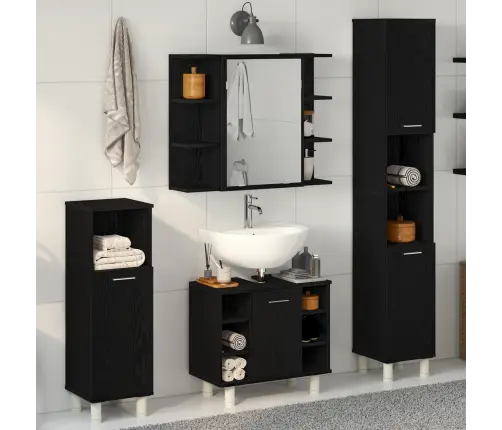 4 Gabalu Vannasistabas Mēbeļu Komplekts Melnā Ozola Inženierijas Koks Vidaxl