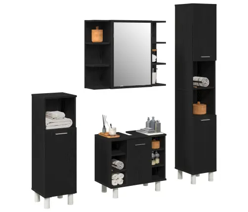 4 Gabalu Vannasistabas Mēbeļu Komplekts Melnā Ozola Inženierijas Koks Vidaxl