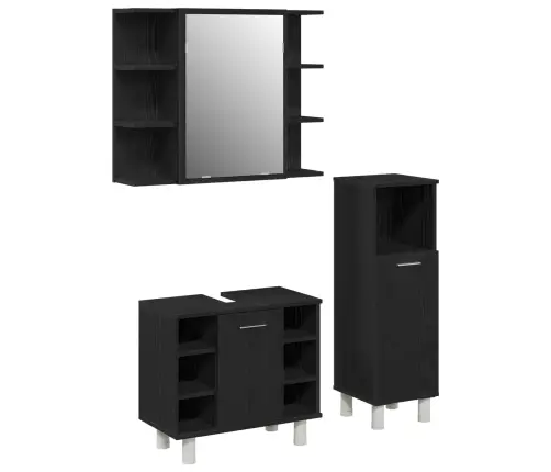 3 Daļu Vannas Istabas Mēbeļu Komplekts Melnā Ozola Inženierijas Koks Vidaxl