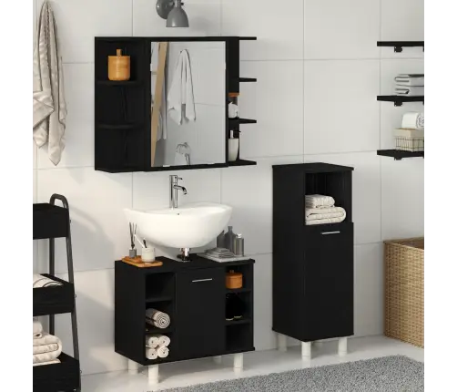 3 Daļu Vannas Istabas Mēbeļu Komplekts Melnā Ozola Inženierijas Koks Vidaxl