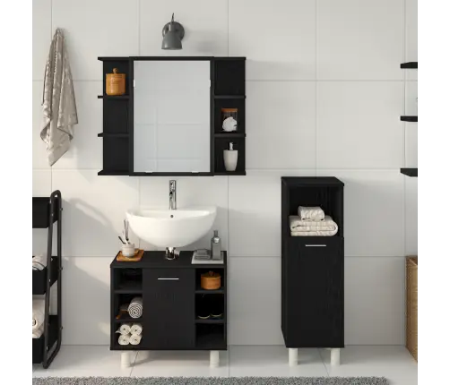 3 Daļu Vannas Istabas Mēbeļu Komplekts Melnā Ozola Inženierijas Koks Vidaxl