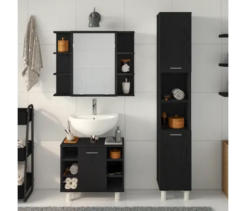 3 Daļu Vannasistabas Mēbeļu Komplekts Melnā Ozolā Inženierijas Koks Vidaxl