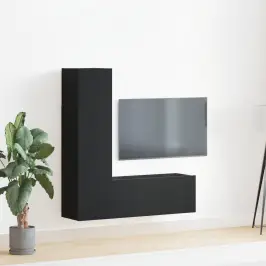 Tv Spintelių Komplektas 3 Pcs Juoda Ąžuolo 130.5 X 30 X 140 Cm