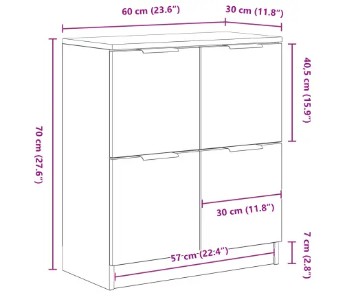 Sānu Skapji 2Gab Melna Ozolkoka 60X30X70 Cm Inženierijas Koks Vidaxl