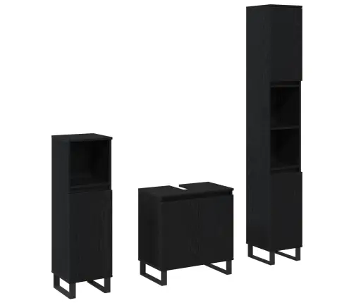 3 Daļu Vannasistabas Mēbeļu Komplekts Melnā Ozolkoka Inženierijas Koka Vidaxl