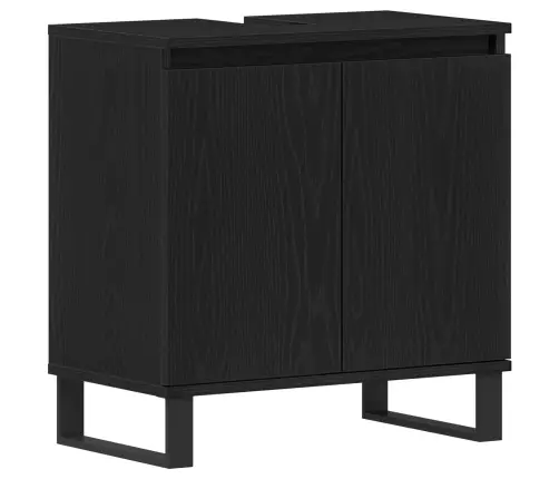 3 Daļu Vannasistabas Mēbeļu Komplekts Melnā Ozolkoka Inženierijas Koka Vidaxl