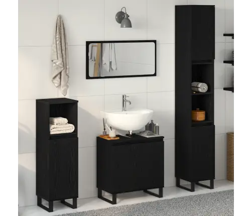 3 Daļu Vannasistabas Mēbeļu Komplekts Melnā Ozolkoka Inženierijas Koka Vidaxl
