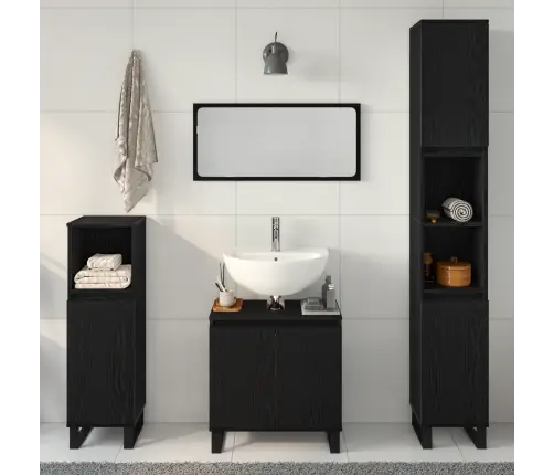 3 Daļu Vannasistabas Mēbeļu Komplekts Melnā Ozolkoka Inženierijas Koka Vidaxl