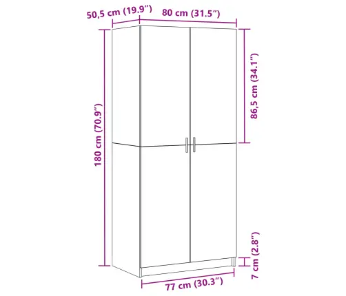 Skapis Melna Ozola 80X51X180 Cm Inženierijas Koks Vidaxl