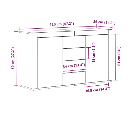 Sānu Galds Betona Pelēks Inženierijas Koks 120 X 36 X 69 Cm Vidaxl