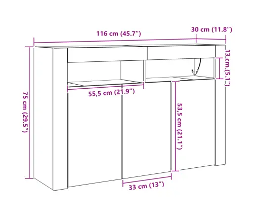 Baltais Sidebords Balts Inženierijas Koksne 116 X 30 X 75 Cm Vidaxl