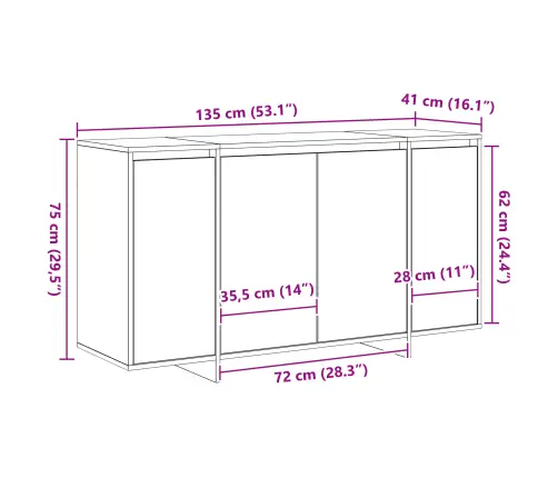 Ozola Kumode Sonoma Ozols Inženierijas Koks 135 X 41 X 75 Cm Vidaxl