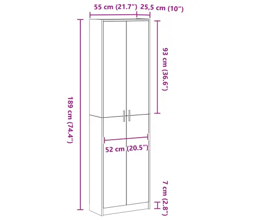 Skapis Balts 55X25X189 Cm Inženieru Koks Vidaxl