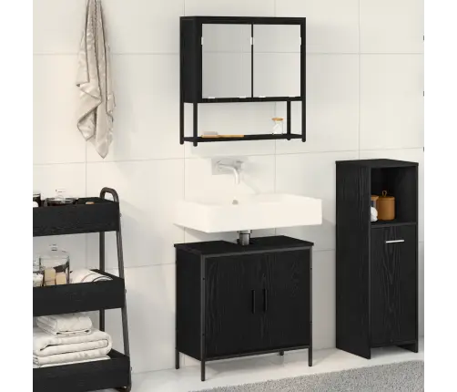 2 Daļu Vannasistabas Mēbeļu Komplekts Melnā Ozola Inženierijas Kokā Vidaxl